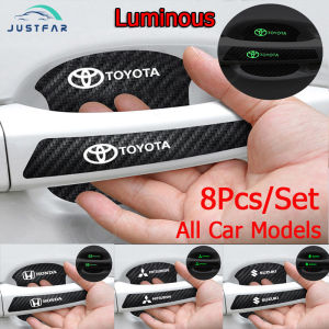【All Car Models】8PCS/Set Luminous car door handle protector universal hand buckle protection cover Car handle door bowl anti-scratch protective film carbon fiber stickers For Toyota Honda car accesories Mitsubishi Ford