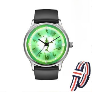 Waterproof Engraved Quartz Watch Green Tara Mantra Womens Watch Five Road Wealth Deity Wristwatch Good Luck Quartz Wristwatch