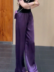 MANMI | Elegant Purple Satin Wide Leg Pants Summer Wear