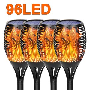 12/33/96LEDs Solar Flame Torch Light Flickering Light Waterproof Garden Decoration Outdoor Lawn Path Yard Patio Floor Lamp