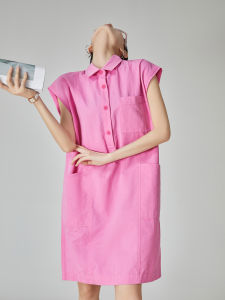 XIAODADEHUA | Dopamine Pink Young-Looking Polo Neck Sleeveless Loose Dress