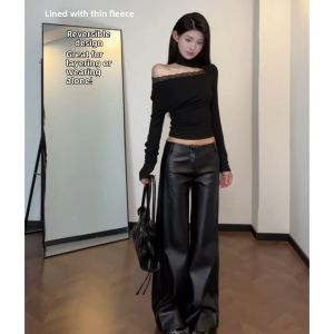 YUEZHONGWEI | Off-shoulder Lace Splicing Turtleneck Top