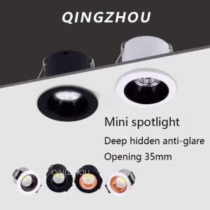 Black White Anti-Glare Mini led Narrow Side Small Spotlight Embedded Ceiling Light 3W Hole 3cm 30mm
