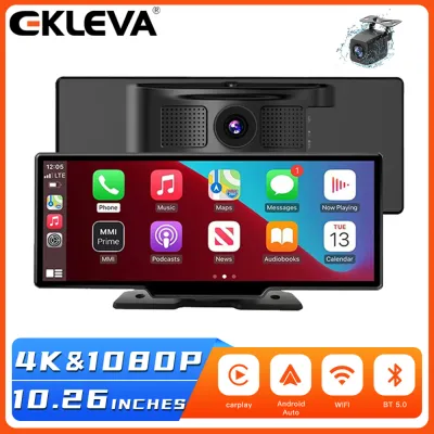 Ekleva 10.26 Inch Dash Cam 4K ống kính kép Đầu ghi hình cho xe ô tô ghi hình ban đêm 24H giám sát đỗ xe Máy Ảnh Máy ghi âm lái xe Hỗ Trợ Wifi Bt Carplay