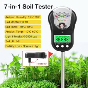 juan juan | 7-in-1 Digital Soil Analyzer for PH Moisture Sunlight Fertility Humidity & Temperature Ideal for Garden Plants & Flowers