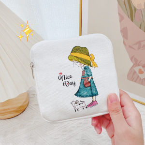 Cute Canvas Sanitary Napkin Storage Bag Portable Mini Wallet for Girls Student Friendly Moon Time Bag Printed Youth Wallet