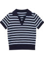 YUEZHONGWEI | Áo thun polo tay ngắn dệt kim lụa băng American Shoulder Color Block Stripes dành cho nữ mùa hè ôm vừa vặn thon gọn. 