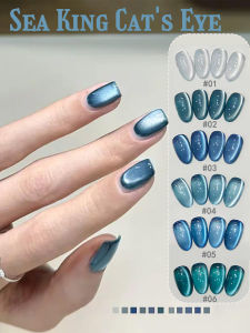 TC 10ML 2025 Summer Blue Glass Bead Cat Eye Gel Nails Enhancement New Sea Blue Cat Eye Nail Polish  Nail Art Nail Supplies
