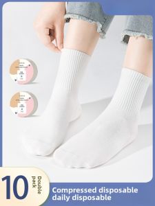 ถุงเท้าแบบใช้แล้วทิ้งสำหรับผู้ชายและผู้หญิง ถุงเท้าแบบยุติธรรมกลางน่อง ผ้าฝ้ายบาง ระบายอากาศได้ดี สำหรับการเดินทาง ฤดูร้อน ที่อยู่อาศัย