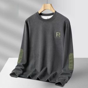 ROMON | Romon Mens Round Neck Sweatshirt Spring Autumn New Style Printed Casual Loose Base Shirt Young Trendy Top Fashionable Streetwear
