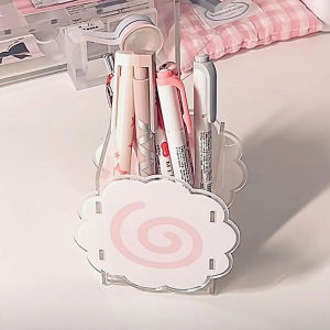 Kawaii Sweet Pen Holder Korean Style Desktop Organizers Box Cosmetic Brush Student Stationery Storage Box Home Office Supplies