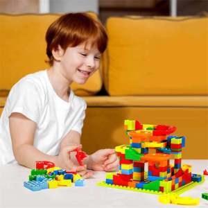 poptoysจิ๊กซอตัวต่อสไลเดอร์ 168ชิ้น พร้อมลูกบอล & แผ่นรอง | ของเล่นบล็อกฝึกพัฒนาการเด็ก | เข้ากันได้ Lego | ส่งไวจากไทย กล่องสว