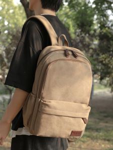 Large Capacity Canvas Backpack Mens Sports Travel Bag Simple Fashion Student Bookbag Leisure Double Shoulder Bag for Youth