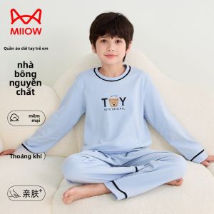 Bộ đồ ngủ MiiOW Cat Person bé trai làm bằng cotton nguyên chất dài tay thoải mái