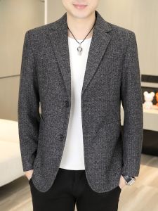 HENGYUANXIANG | Casual Slim Fit Mens Checkered Suit Spring Autumn Fashionable Korean Style Button Decorated Standard Fit Long Sleeve Top Shirt