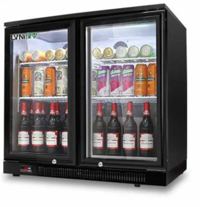 LVNI 2 Door Cooler double glass door (900mm) Black (Compressor,2~10c)with lock,blower fan ,pipe less