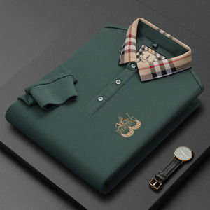 Long Sleeve Polo Shirt Mens Plaid Collar T-Shirt Business Casual Fashion Urban Style Spring Autumn New Arrival Dad Clothes