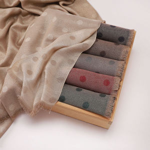 Jifang Shimmer Gold Jacquard Weave Polka Dots Cotton Shawl Pashmina Fringes Raya Muslim Hijabs Shawls PW86