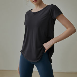 Womens Yoga Wear Quick Dry Sport Shirt Breathable Running Short Sleeve T-Shirt Loose Mesh Fitness Training Suit