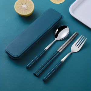 Stainless steel convenient tableware spoon chopsticks fork set student outdoor tableware three piece set