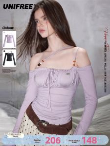 unifree | Áo Thun Dài Tay Slim One-Shoulder Gập Cuff