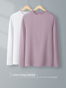 White Pure Cotton Slim Fit Half High Collar Base Shirt Womens Inner Spring Autumn New Style Solid Color Versatile Long Sleeve T-Shirt