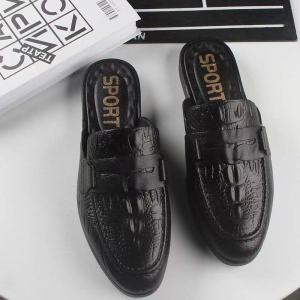 Leather Black Half Shoes for Men Outdoor Slippers For Men Anti-slip Slip On Lazy Loafer Shoes For Men