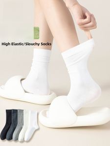 Miiow | Womens Long Tube Socks Anti-Odor Cotton Blend Mid-Calf Winter Summer Seasonal Sweat Absorbent Black White Color Block Socks
