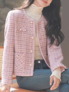 Fashionable French Style Elegant Winter Coat Pink Wool