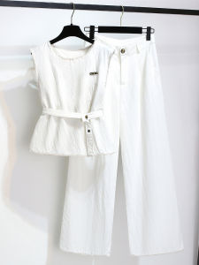 White Sleeveless Shirt Vest Wide Leg Pants Womens 2025 Summer New Elegant Goddess Style High End Two Piece Set Fashionable