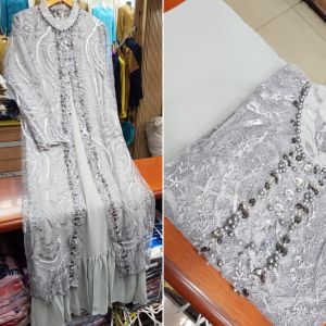 COD-GAMIS CARDIGAN ROMPI MISAH BAHAN BRIKAT CORNELLI GLITER MIX CERUTY APLIKASI PAYET MUTIARA-GAMIS MEWAH WANITA-GAMIS PAYET-GAMIS BROKAT MODERN TERBARU-GAMIS KONDAGAN MEWAH