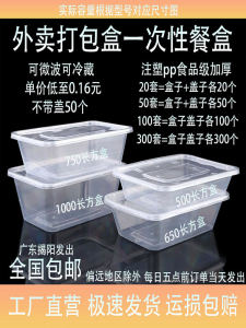Disposable Plastic Lunch Box Long Rectangle 1000ml with Cover Transparent Thickened Fast Food Takeaway Meal Package Bento Box