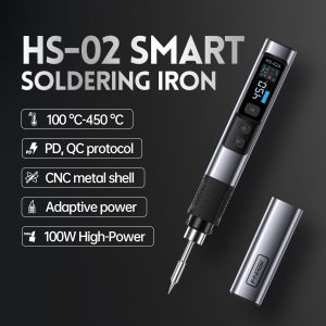 FNIRSI | FNIRSI HS-02 Adjustable Temperature Soldering Iron DC 20V 100-450℃ Welding Solder Rework Station PD 100W Portable Repair Tool