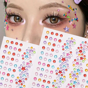 1Pcs 3D Iridescent Face Decorations Rhinestone Stickers Star/Round  Gem Fake Tattoos for KidWomen Stage Body Eye Makeup Sticker