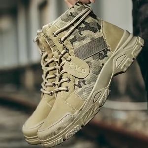 รองเท้าบูทหุ้มข้อสูงลายพรางสำหรับผู้ชาย สวมใส่สบาย กันลื่น ทนทาน ผูกเชือก ระบายอากาศได้ เหมาะสำหรับกิจกรรมกลางแจ้งของผู้ชาย