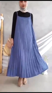 Inner Dress Plisket 120cm Tali Tanpa Lengan Hitam / Pleated Dress Sleeveless Mayung Hyget Premium