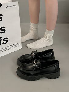 British Style Leather Shoes Women 2024 Spring New Arrival Chain Thick Sole Loafers Shoes Matching Skirt Retro Japanese JK Flats