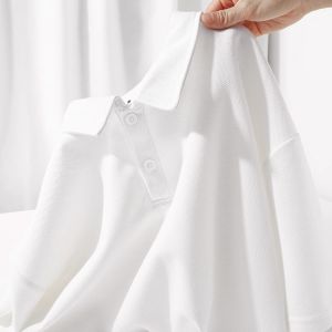 Cobalt Blue Polo Shirt Short Sleeve Men Summer American High Street Turn-down Collar Shirt Premium Cotton Teenage Seven Sleeve