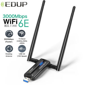 EDUP AX1672 WiFi 6E Wireless Network Card MTK7921AU 3000Mbps USB 3.0 Tri-Band 2.4G 5G 6G High Gain Antenna WiFi Receiver Dongle