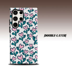 Pink Heart Flower Doodle For Samsung Galaxy S26 S25 S24 A56 A36 Dual Layer Luxury Fashion Full Lens Protective Case