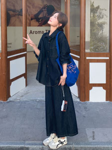 Hong Kong Style College Wind Denim Set Womens Jacket And Skirt Two-Piece Suit Autumn New Arrival Youthful Fashion