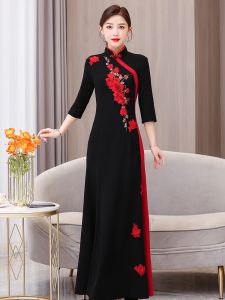 2024 Spring/Summer New Arrival National Style Cheongsam Fashion Diagonal Placket Long Syage Show Cheongsam Fake Two-Piece 3/4 Sleeve Dress
