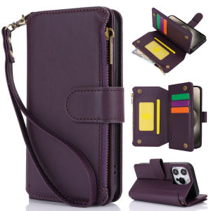 Crossbody Leather Case for 15Pro Max 14P 13 12 SE3 Phone Cover with Card Wallet Multi Slot Hand Rope 14Pro Soft Shell Protection