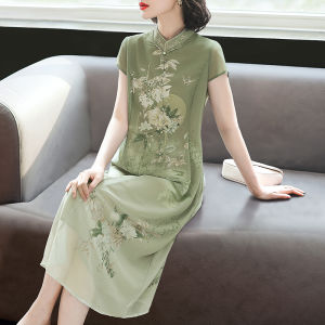 Midlife Mom Summer Fashionable Qipao Dress Womens New 2026 Mid-aged Mothers Day National Style Skirt Loose Fit Chiffon