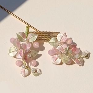Original Design Embroidered Ball Hairpin out Pink Triangle Magnolia Hair Accessories for Cheongsam Womens Hair Decorations