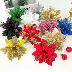 50pcs Glitter Christmas Flower Artificial Flowers Merry Christmas Decorations for Home Xmas Tree All Saints Small Vase Holiday Wedding Party