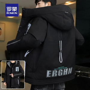 ROMON | Lormen Mens Thickened Winter Cotton Jacket Hooded Downproof Cold-resistant Lightweight Fashionable Urban Style Long Sleeve Zipper Coat