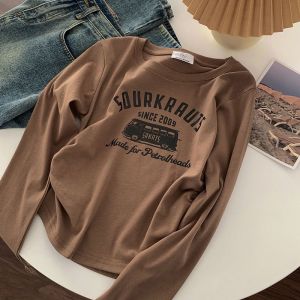 Áo Thun Dài Tay in Họa Tiết Cổ Điển Mỹ Dành Cho Nữ Dáng Ôm Vừa Vặn Thời Trang Chất Liệu Polyester Thường Ngày Mùa Xuân