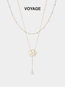 สร้อยคอจี้รูปดอกกุหลาบ 2 ชั้น สำหรับผู้หญิง ดีไซน์เรียบง่าย สไตล์เกาหลี โซ่กระดูกไหปลาร้า โซ่คอ โซ่จี้รูปดอกกุหลาบ