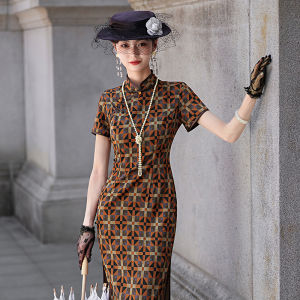 Chinese Style Cheongsam with Shanghai Plaid Print Long